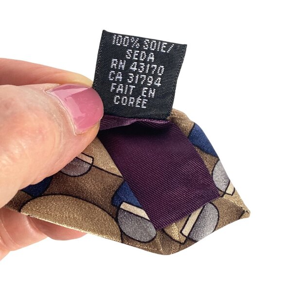 Van Heusen Mens 100% Silk Half-Circle Geometric Pattern Tie Blue Gold 59x3.9in - Picture 6 of 7